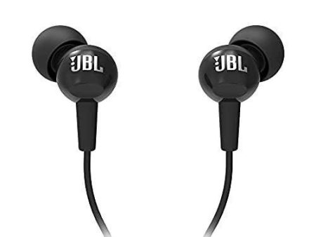 JBL C100SI Wired In Ear Headphones with Mic, JBL Pure Bass Sound, One Button Multi-function Remote, Premium Metallic Finish, Angled Buds for Comfort fit (Black) For Discount