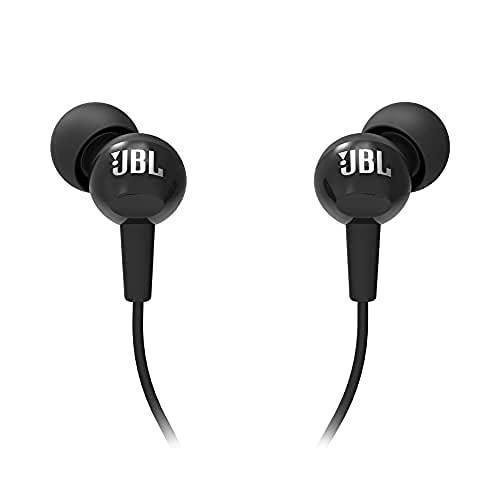 JBL C100SI Wired In Ear Headphones with Mic, JBL Pure Bass Sound, One Button Multi-function Remote, Premium Metallic Finish, Angled Buds for Comfort fit (Black) For Discount