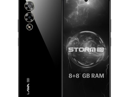 (Refurbished) Lava Storm 5G (Thunder Black, 8GB RAM, 128GB ROM)|50MP+8MP Ultrawide Dual Camera|16MP FrontCamera|6.78  FHD+ Punch Hole Display|5000 mAh Battery|33W Fast Charging|Upto 16GB ExpandableRAM|Clean Android Hot on Sale