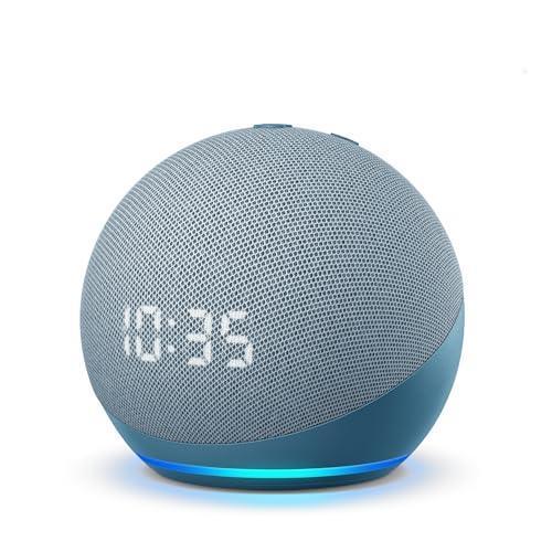 Amazon Echo Dot 4th Gen with clock | Smart speaker with powerful bass, LED display and Alexa (Blue) Fashion