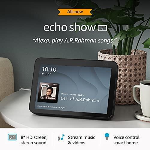 Amazon Echo Show 8 (2nd Gen) - Smart speaker with 8  HD screen, stereo sound & hands-free entertainment with Alexa (Black) Sale