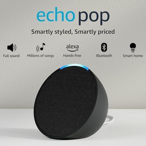 Amazon Echo Pop| Smart speaker with Alexa and Bluetooth| Loud sound, balanced bass, crisp vocals| Black Online Hot Sale