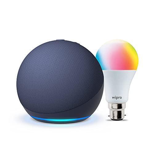 Amazon Echo Dot (5th Gen, Blue) Combo with Wipro 9W LED Smart Color Bulb Preowned Sale